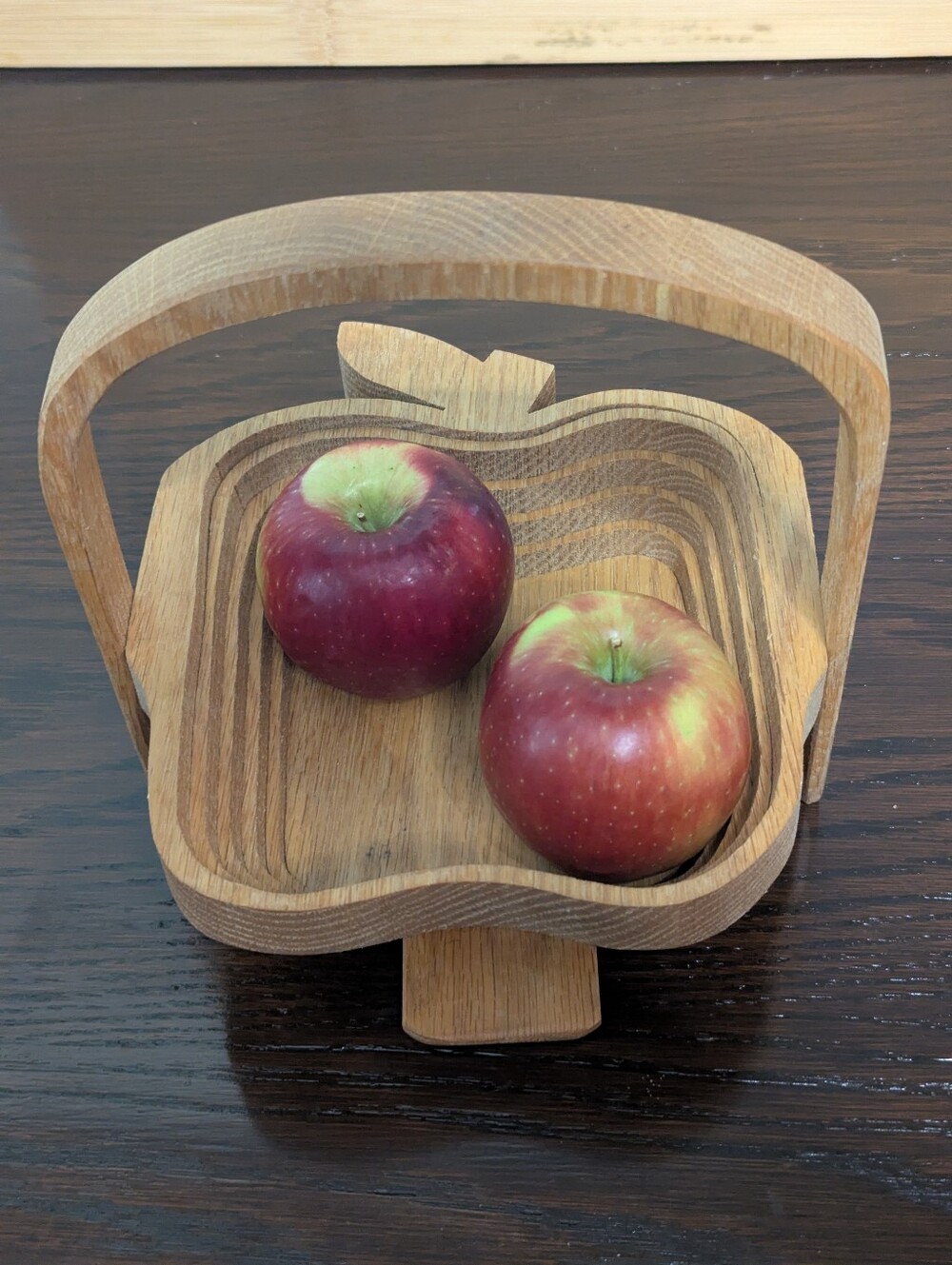 Vintage Signed Handmade Collapsible Wooden Apple Basket Trivet 1997